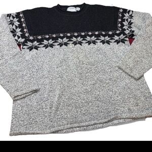 Vintage CATTIVO STUDIO GRAY Snowflake Sweater Men LARGE Fair Isle Wool Acrylic